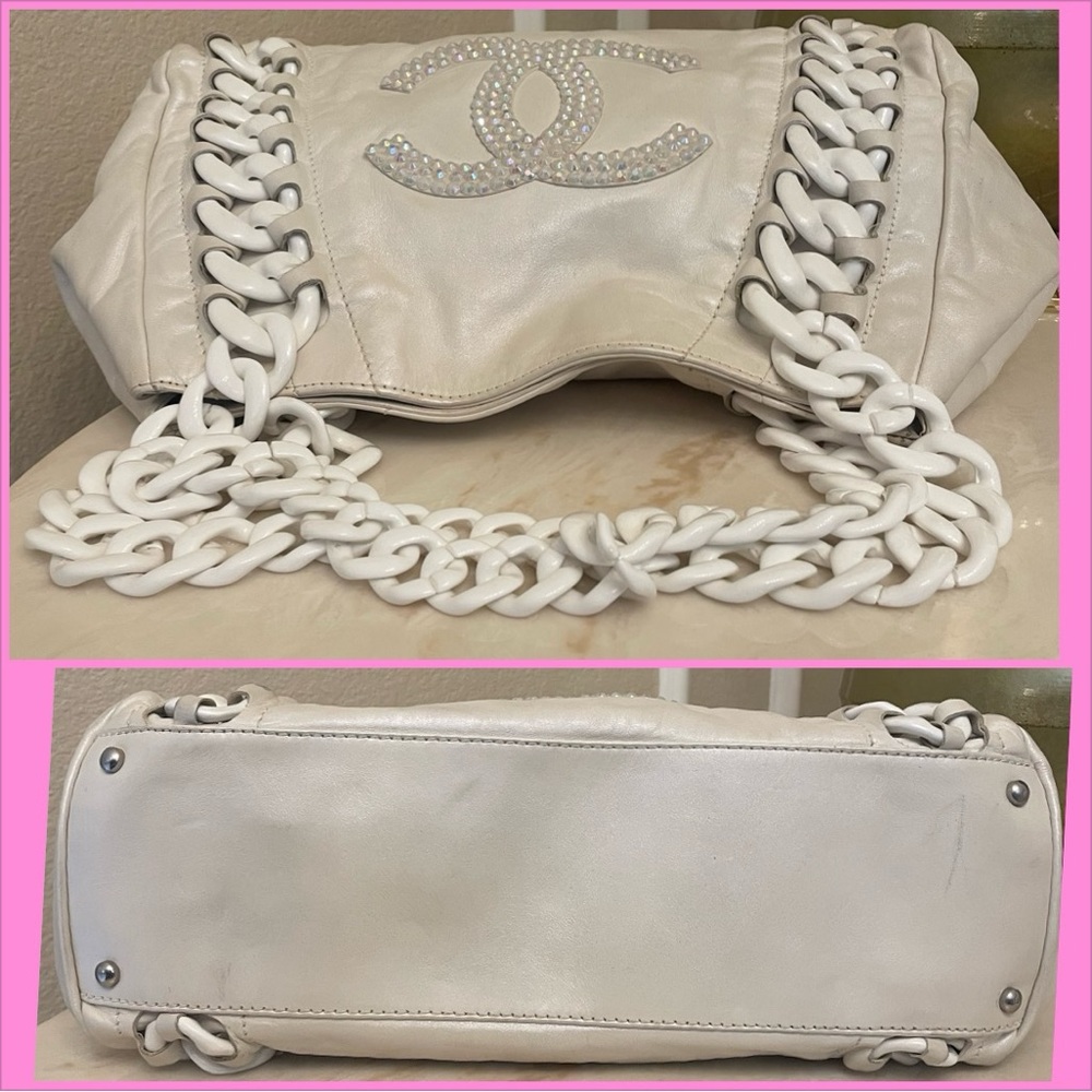 ❤️Pending❤️Chanel iridescent acrylic chain custom strass large CC logo Opal bag - Picture 8 of 16